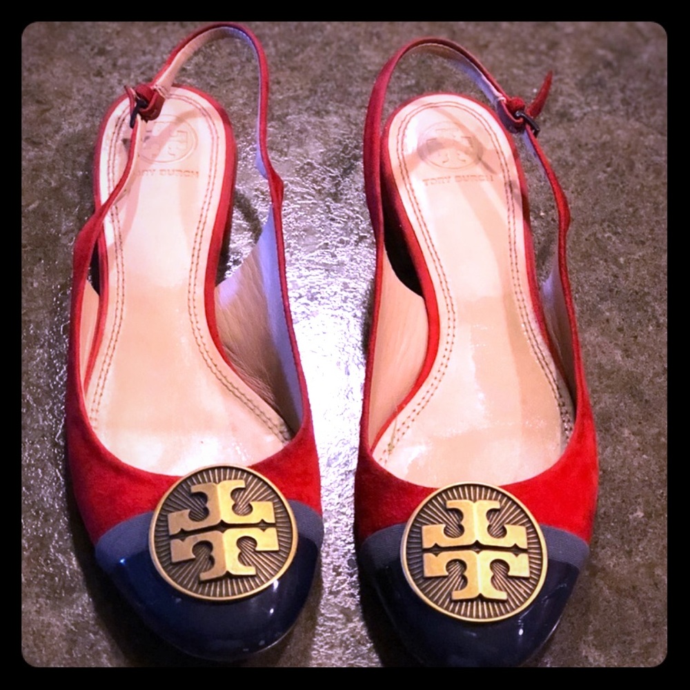 Tory Burch Red&Navy Sling back sandals